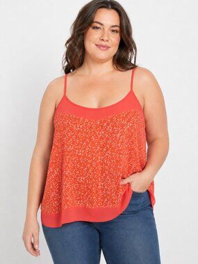 Torrid Coral Geometric Print Chiffon Cami Tank Top Size 2 Plus Adjustable Straps